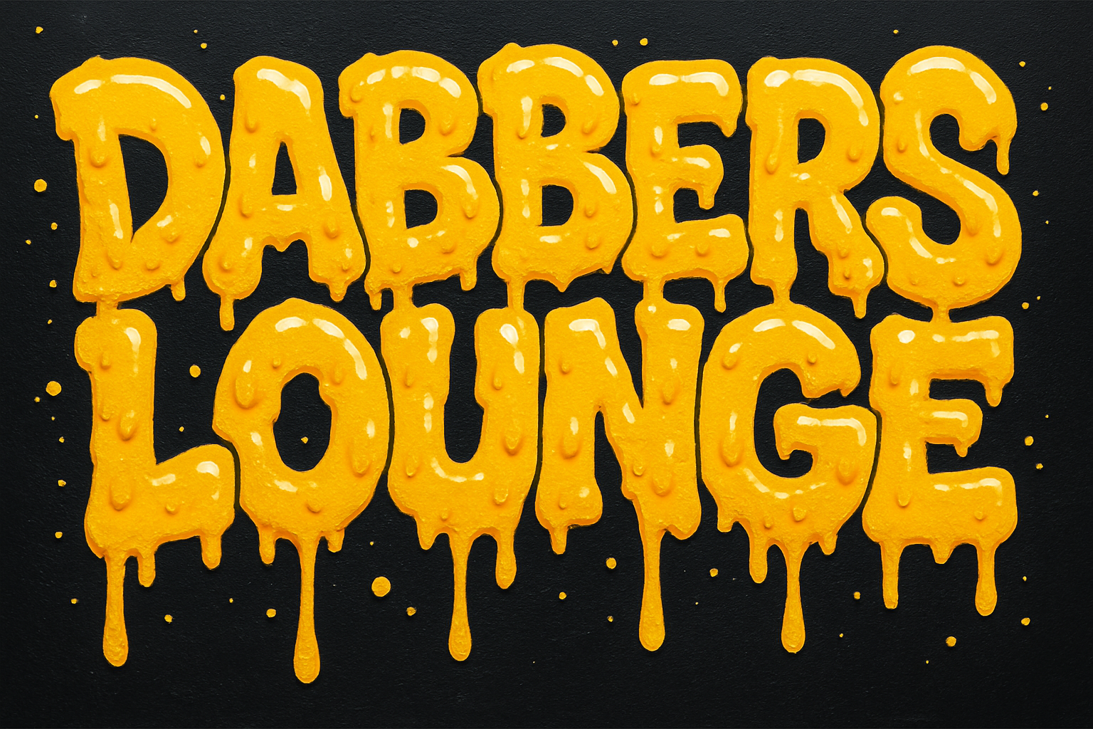 A bold gold/yellow graffiti blocky melty lettered long landscape banner image that says "Dabbers Lounge" against a darker black background.